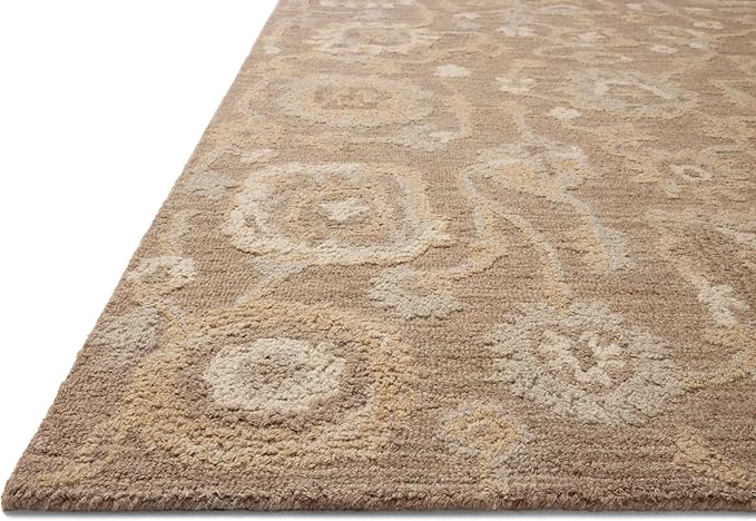 Loloi Chris Loves Julia Dorothea Collection DRT-01 Bark/Stone 8'-6" x 11'-6" Area Rug Wool Neutral Floral Living Room Bedroom Carpet