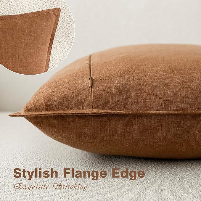 Foindtower Pack of 2, Decorative Linen Soild Throw Pillow Covers Soft Accent Cushion Case Boho Farmhouse Pillowcase for Chair Couch Sofa Bedroom Living Room Home Decor 16 x 16 Inch Orange Brown