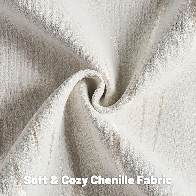 FUTEI Cream Chenille Decorative Throw Pillow Covers 16x16 Inch Set of 2,Soft Embossed Striped Textured Cushion Case,Modern Home Decor for Couch Bed Living Room