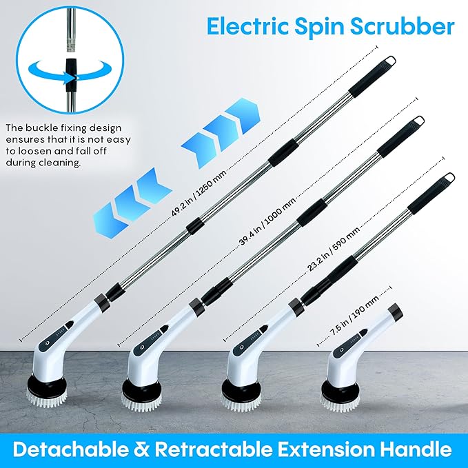Generic Befrima Electric Spin Scrubber 7 in 1 - Waterproof Electric Cleaning Brush, Cordless Shower Scrubber with Adjustable Handle, Electric Spin Scrubber 360° and Dual Speed for Cleaning Bathroom