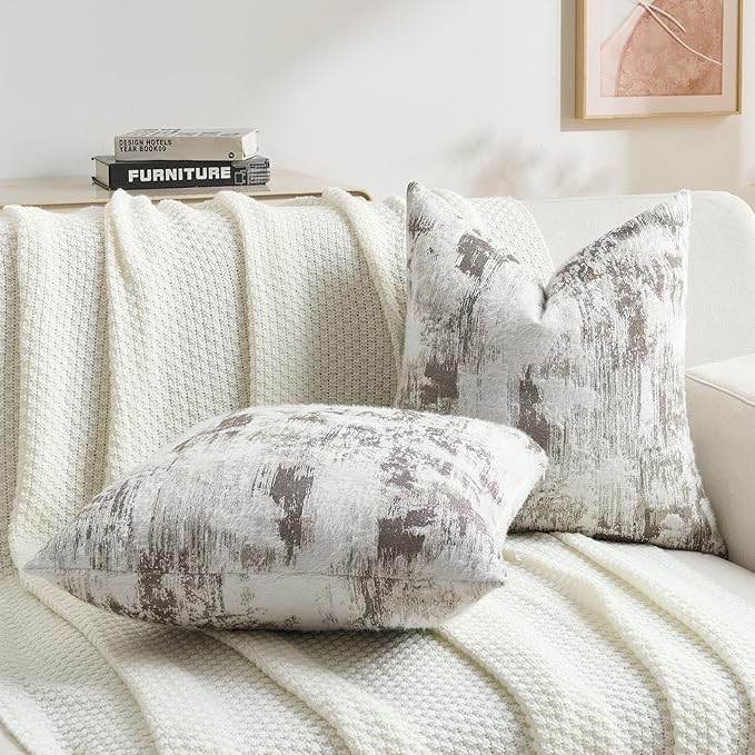 FUTEI Coffee White Decorative Throw Pillow Covers 18x18 Inch Set of 2,Soft Faux Cashmere Jacquard - Textured & Cozy Cushion Case,Modern Home Decor for Couch Bed Living Room