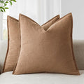 Foindtower Pack of 2, Decorative Linen Soild Throw Pillow Covers Soft Accent Cushion Case Boho Farmhouse Pillowcase for Chair Couch Sofa Bedroom Living Room Home Decor 16 x 16 Inch Light Khaki Brown