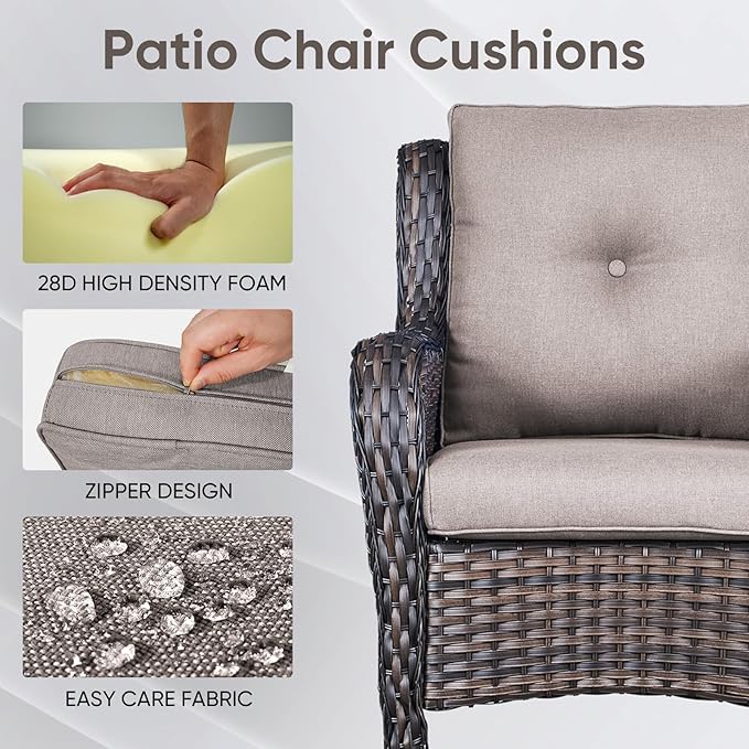 10-Piece Outdoor Patio Cushion Set - Fade & Water Resistant with Removable Olefin Cover, 22x24x4 Inch Memory Foam Cushions for Wicker Sectional Sofa – Grey/Buckle
