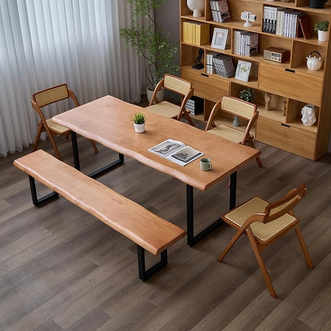 Stylish Solid Wood Office Desk with Sturdy Metal Base - Durable Multi-Size Executive Computer & Dining Table - Perfect for Home Office & Work Environments (Brown, 55.12in)
