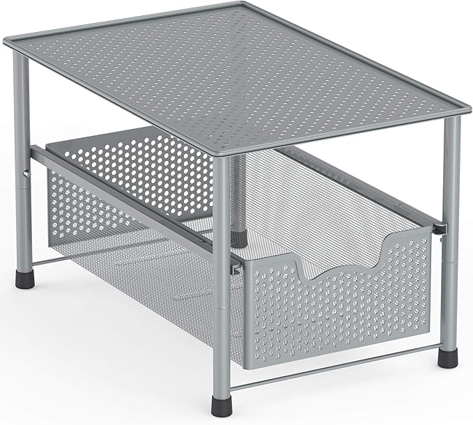 Simple Houseware Stackable Under Sink Cabinet Sliding Basket Organizer Drawer, Silver