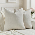 FUTEI Natural White Wood Chenille Decorative Throw Pillow Covers 26x26 Inch Set of 2,Soft Cozy Faux Linen Textured Euro Pillow Shams,Farmhouse Home Decor for Couch Living Room