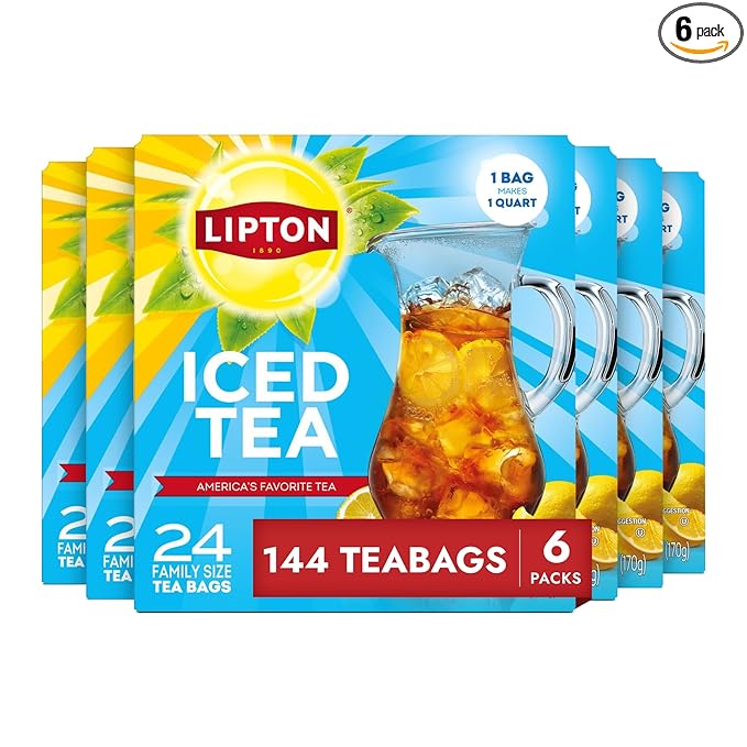 Lipton Unsweetened Iced Tea Bags, Family Size Zero Calories, 144 Total Tea Bags (24ct - Pack of 6)