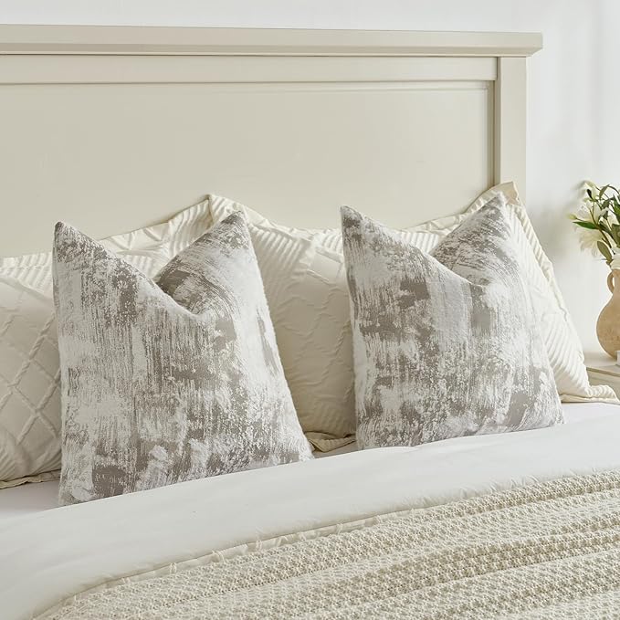 FUTEI Grey White Decorative Throw Pillow Covers 12x20 Inch Set of 2,Soft Faux Cashmere Jacquard - Textured & Cozy Pillow Case,Modern Home Decor for Couch Bed Living Room