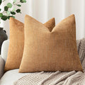 Foindtower Set of 2 Soft Textured Chenille Throw Decorative Pillow Covers Square Accent Solid Cushion Cover Neutral Farmhouse Pillow Case for Couch Sofa Bedroom Living Room 16x16 Inch,Golden Brown