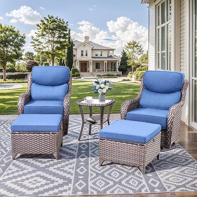 HUMMUH Wicker Patio Furniture Set 6inch Thick Cushion Deep Seat Outdoor Swivel Rocker Patio Chairs Set of 2 with Ottomans Conversation Set for Porch Garden Deck
