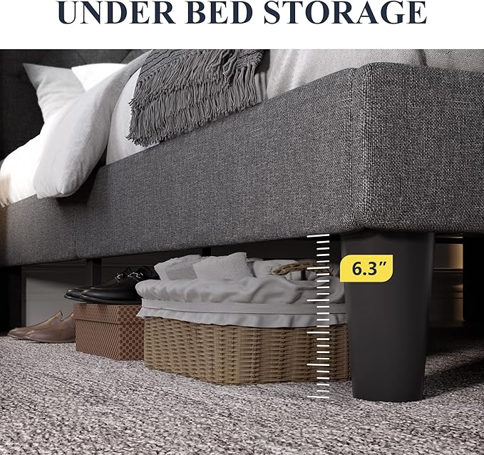 Allewie King Size Upholstered Platform Bed Frame with Wingback and Button Tufted Headboard for Reading, Strong Wood Slat Support, Modern Design, Easy Assembly, Dark Grey