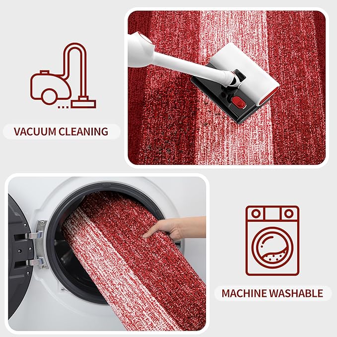 Kitinjoy Indoor Outdoor Door Mat, 40x32 Non-Slip Absorbent Dirt Trapper, Low-Profile Washable Inside Entrance Front Floor Mat, Sturdy Soft Entry Doormats for Entryway, Burgundy