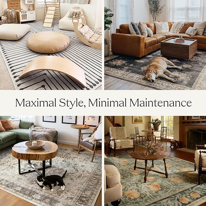 RUGGABLE Washable Vintage Area Rug – Verena Dark Wood 6x9, Stain-Resistant, Non-Slip – Medium Machine Washable Rugs for Living Room, Bedroom, Hallway, Entryway & Office–with Cushioned Pad