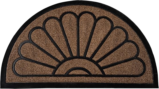 ubdyo Front Door Mat - Low Pile Front Half Circle Door Mat Outside Entrance - Muddy Dirt Trapping Welcome Matt Outdoor - Rubber Backing Anti Slip Indoor Doormat Entrance, 29" x 17", Bright Brown