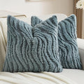 FUTEI Blue Decorative Throw Pillow Covers 22x22 Inch Set of 2,Soft Faux Fur Geometric Shapes Texture Cushion Case,Boho Home Decor for Couch Bed Living Room