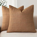 Foindtower Set of 2 Decorative Linen Check Throw Pillow Covers Neutral Farmhouse Vintage Cushion Covers Modern Boho Home Decor for Sofa Chair Couch Bedroom Living Room,24×24 Inch,Brick