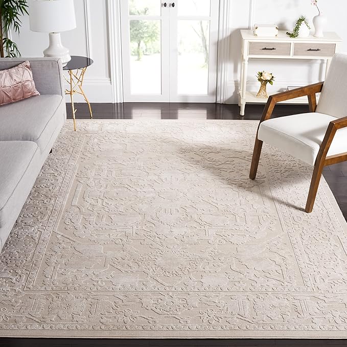 SAFAVIEH Area Rug 10' Square - Reflection Collection - Large - Cream & Ivory, Non-Shedding & Easy Cleaning, Ideal for Living Room, Bedroom (RFT665D)