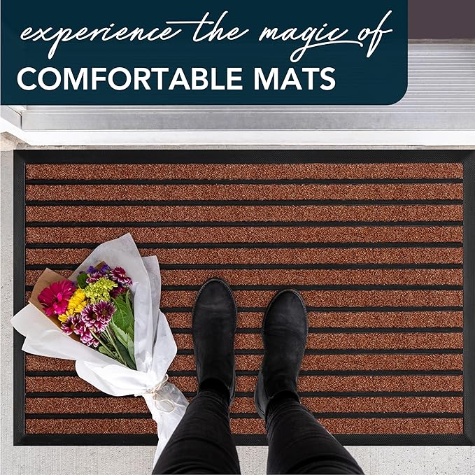 ubdyo Extra Durable Door Mat - Dirt Trapping Outdoor Welcome Mats - Non-Slip Outdoor Indoor Entrance - Low Profile Front Doormat (47" x 32", Bright Burgundy)