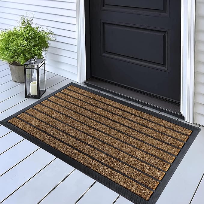 ubdyo Extra Durable Door Mat - Dirt Trapping Outdoor Welcome Mats - Non-Slip Outdoor Indoor Entrance - Low Profile Front Doormat (32" x 20", Bright Brown)