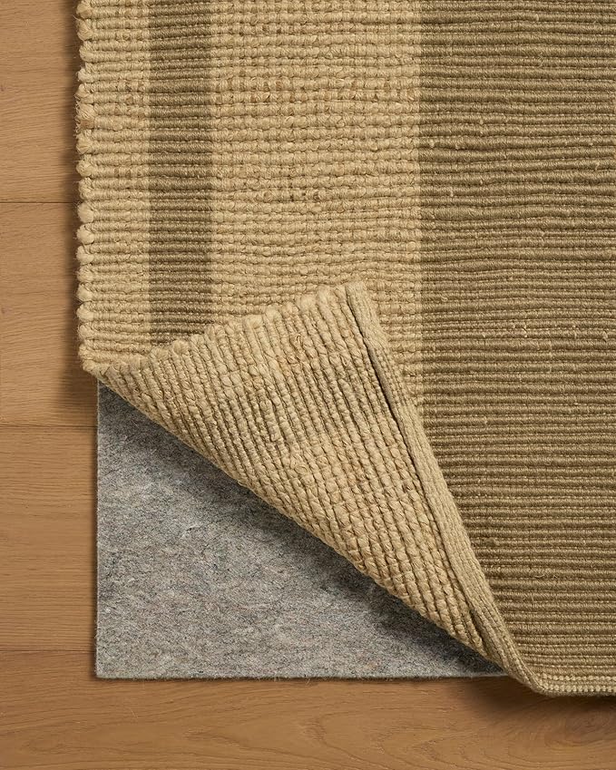 Loloi Leanne Ford Weatherstaff Collection WTS-03 Natural/Olive 2'-3" x 3'-9" Accent Rug Jute, Striped, Neutral, Entryway, Mudroom, Bathroom, and Kitchen