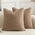Pack of 2 Curly Teddy Wool Faux Fur Throw Pillow Covers Fuzzy Accent Soft Sherpa Pillowcases Sheepskin Fleece Decorative Cushion Case for Sofa Couch Living Room 18x18 Inch Khaki