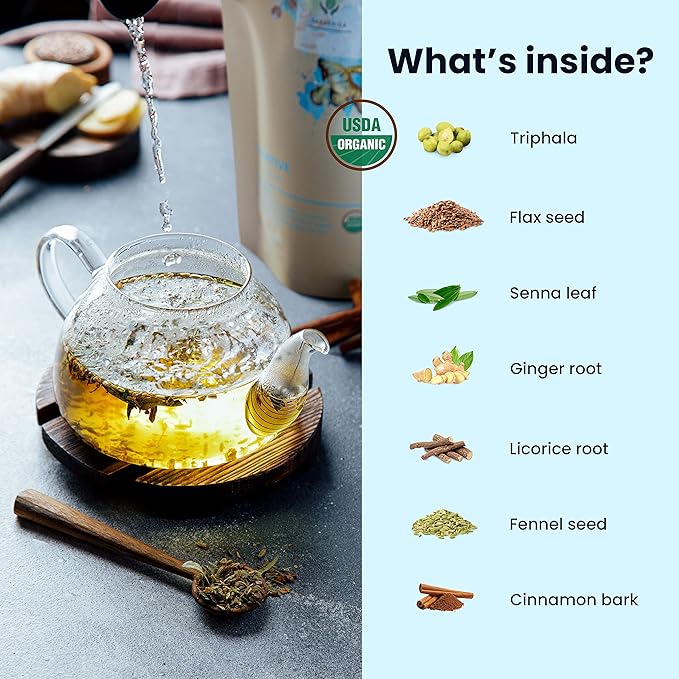 Gardenika Organic Laxative Loose Tea, Herbal, Caffeine-Free, KSA Kosher, Ayurvedic with Fennel, Ginger, Senna, Cinnamon - 4oz (1 Pack)
