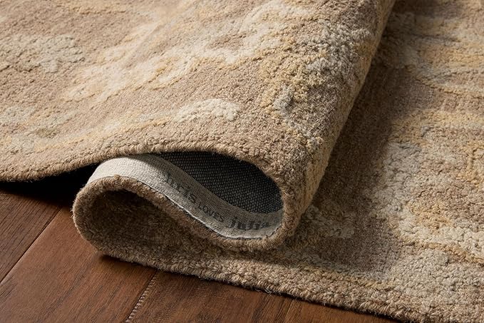 Loloi Chris Loves Julia Dorothea Collection DRT-01 Bark/Stone 3'-6" x 5'-6" Accent Rug Wool Neutral Floral Living Room Bedroom Carpet