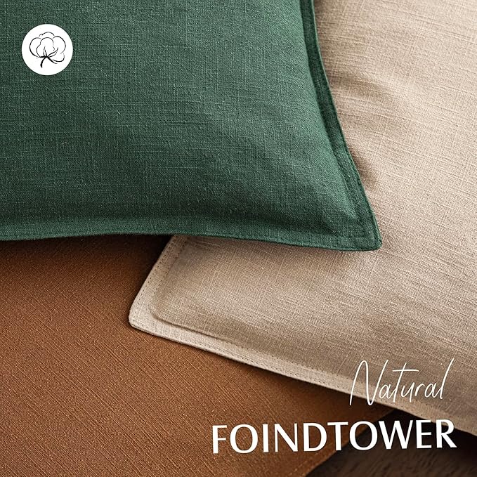 Foindtower Set of 2, Decorative Linen Soild Throw Pillow Covers Soft Accent Euro Cushion Case Farmhouse Neutral Pillowcase for Chair Couch Sofa Bedroom Living Room Home Decor 18 x 18 Inch Pine Green