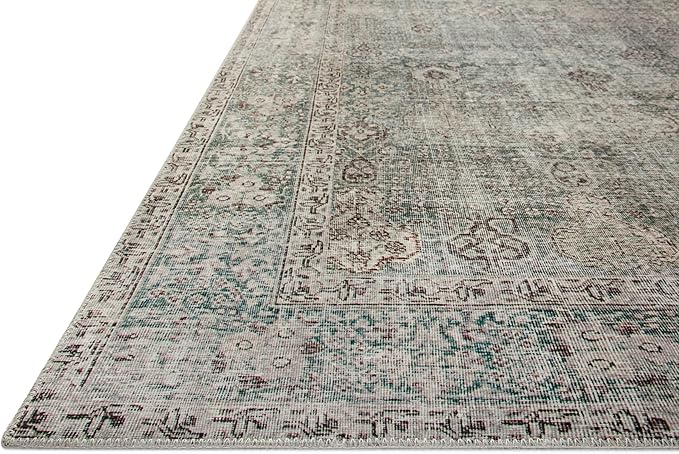 Loloi Chris Loves Julia Jules Collection JUL-08 Emerald/Antique Ivory 2'-6'' x 7'-6'', .13" Pile Height, Runner Rug