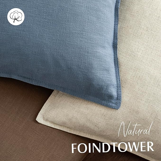 Foindtower Set of 2, Decorative Linen Soild Throw Pillow Covers Soft Accent Euro Cushion Case Boho Farmhouse Neutral Pillowcase for Couch Sofa Bedroom Living Room Home Decor 26 x 26 Inch Misty Blue