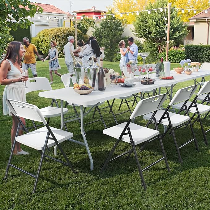 12 Pack Folding Chairs, 700lbs Capacity Heavy Duty Folding Chair with Reinfoced Steel Frame for Indoor/Outdoor Use, White Plastic Foldable Chairs for Party, Patio, Meeting, Wedding and School
