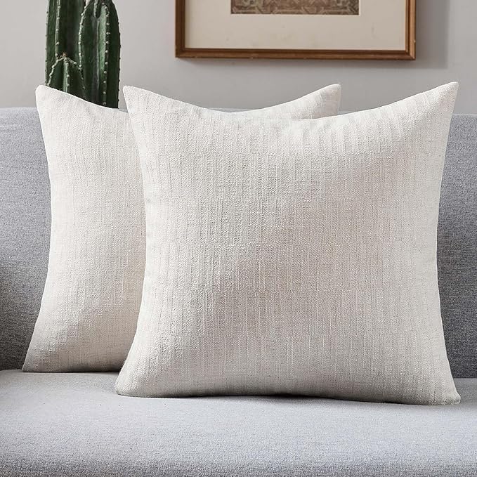 FUTEI Light Natural Decorative Throw Pillow Covers 20x20 Inch Set of 2,Soft Linen Slub Texture Cushion Case,Farmhouse Home Decor for Couch Bed Living Room