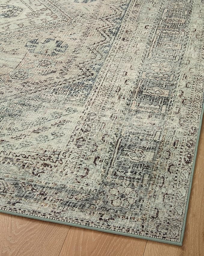 Loloi Magnolia Home by Joanna Gaines Sinclair Collection SIN-04 Natural/Sage 2'-0" x 5'-0", .25" Pile Height, Machine Washable, Accent Rug