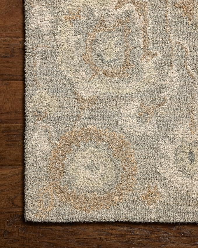 Loloi Chris Loves Julia Dorothea Collection DRT-01 Stone/Multi 2'-6" x 7'-6" Runner Rug Wool Neutral Floral Living Room Bedroom Carpet