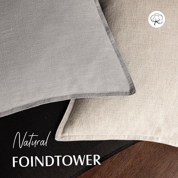 Foindtower Pack of 2, Decorative Linen Soild Throw Pillow Covers Soft Accent Cushion Case Boho Farmhouse Neutral Pillowcase for Chair Couch Sofa Bedroom Living Room Home Decor 18 x 18 Inch Black