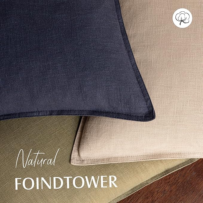 Foindtower Pack of 2, Decorative Linen Soild Throw Pillow Covers Soft Accent Cushion Case Farmhouse Neutral Pillowcase for Chair Couch Sofa Bedroom Living Room Home Decor 18 x 18 Inch Tan Beige