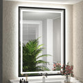 24x32 Inch LED Bathroom Mirror with Lights, Frontlit & Backlit Black Metal Frame Mirror, Wall Mounted Lighted Vanity Mirrors, Double Lights Strips,Anti Fog Dimmable & 3 Colors Temperature