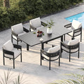 Grand patio 7-Piece Outdoor Dining Set for 6 with 79" Rectangle Expandable Table for 4-6 Person, Metal Woven Wicker Fixed Patio Chairs with Thickened Cushions for Yard, Poolside, Deck (Black)