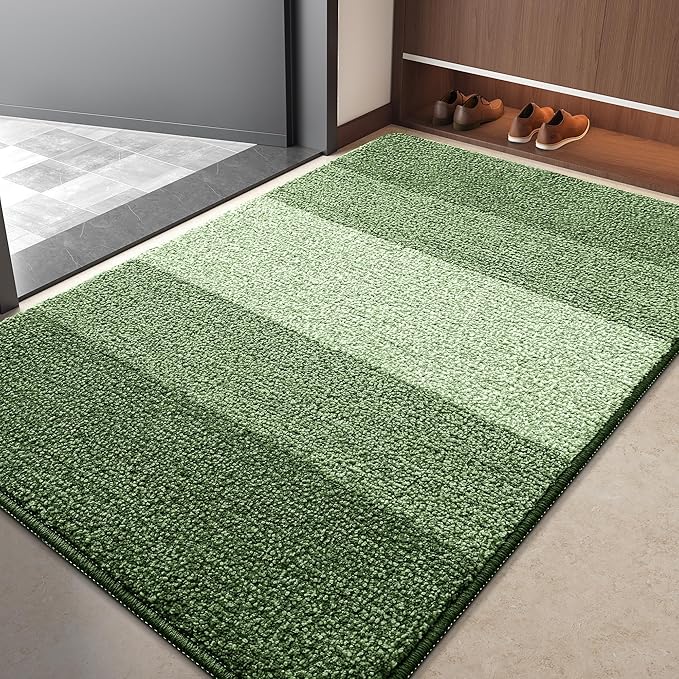 Kitinjoy Indoor Outdoor Door Mat, 40x32 Non-Slip Absorbent Dirt Trapper, Low-Profile Washable Inside Entrance Front Floor Mat, Sturdy Soft Entry Doormats for Entryway, Green