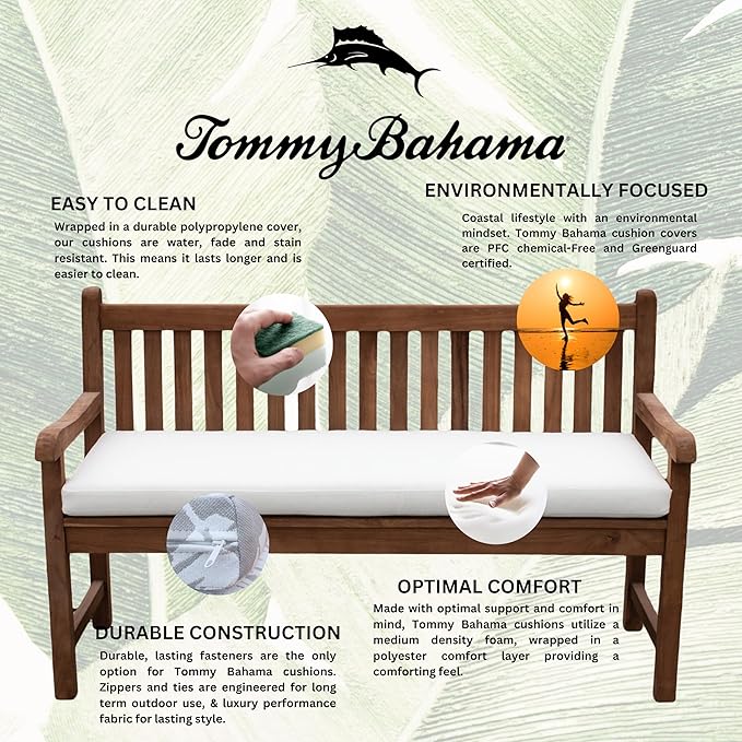 Tommy Bahama Bench Cushion, 44" X 16" X 2.5", Bamboo Bay Bone
