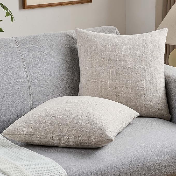 FUTEI Natural Decorative Throw Pillow Covers 16x16 Inch Set of 2,Soft Linen Slub Texture Cushion Case,Farmhouse Home Decor for Couch Bed Living Room