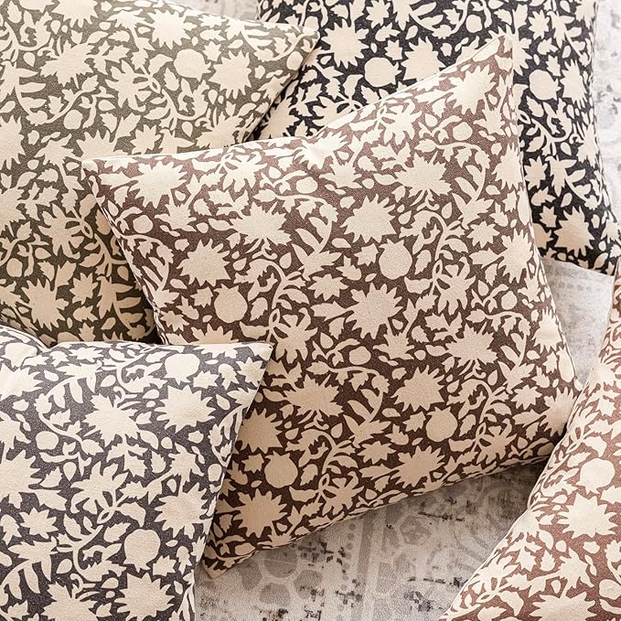 Foindtower Set of 2 Decorative Neutral Floral Throw Pillow Covers Accent Farmhouse Cushion Covers Boho Vintage Pillowcase for Couch Sofa Bedroom Living Room Home Decor,20×20 Inch,Brown