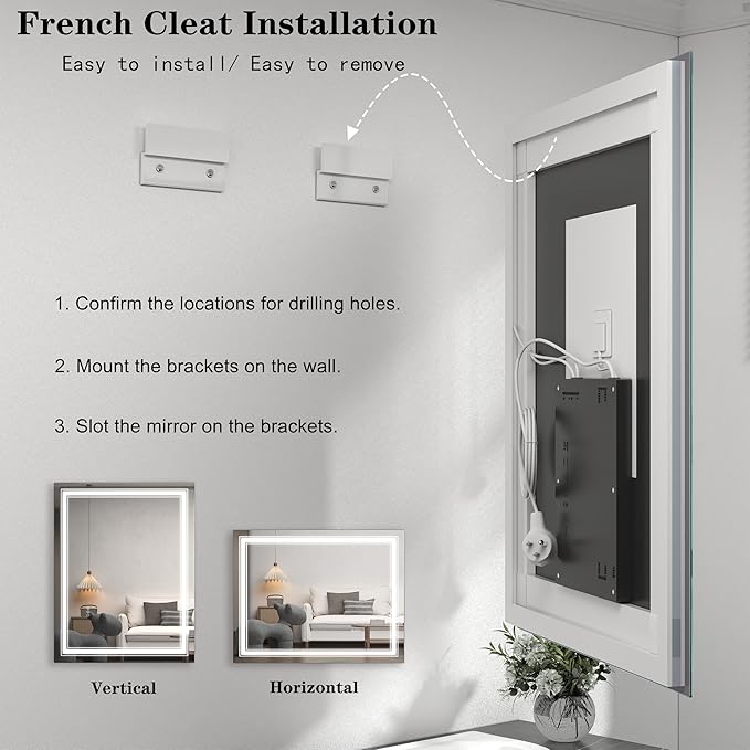 Led Bathroom Mirror 60x36, Large Dimmable Vanity Mirror with Lights, Backlit and Front Lighted LED Mirror for Wall, Anti-Fog, ETL Listed (Horizontal/Vertical)