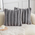 Neelvin Grey Faux Fur Cozy Soft Striped Decorative Throw Pillow Covers 18x18 inch Set of 2,Velvet Pillowcase Cushion Case for Sofa Couch