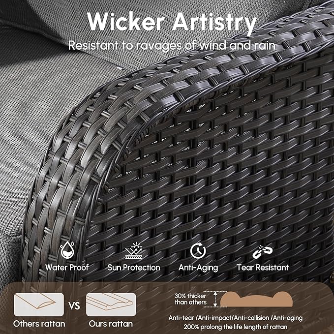 2 Pieces Wicker Patio Chairs - Outdoor Rattan Chairs Set of 2,All-Weather PE Wicker Dining Chair Set with High Back and Deep Seating for Deck Porch,Grey