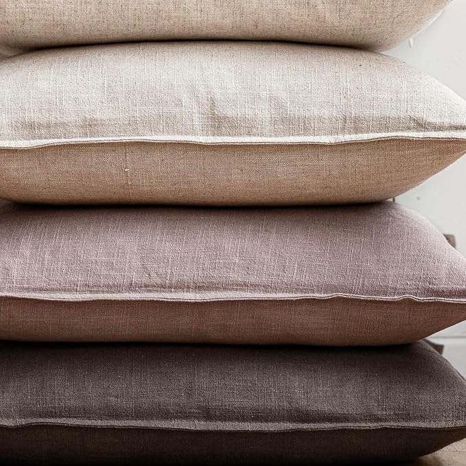 Foindtower Set of 2, Decorative Linen Soild Throw Pillow Covers Soft Accent Euro Cushion Case Boho Farmhouse Pillowcase for Chair Couch Sofa Bedroom Living Room Home Decor 18 x 18 Inch Dusty Pink