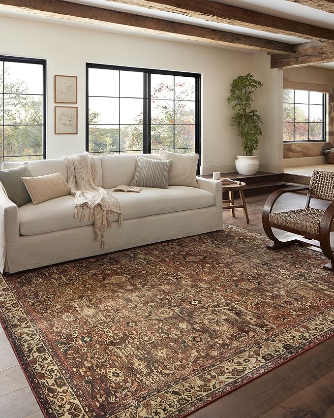 Loloi Magnolia Home by Joanna Gaines Banks Collection BAN-04 Brick/Ivory 8'-6" x 11'-6", .13" Pile Height, Machine Washable, Area Rug
