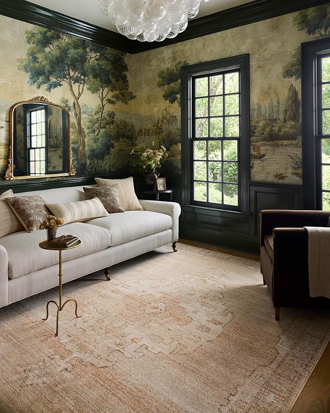 Loloi Chris Loves Julia Palma Collection PLM-02 Spice/Natural 7'-10" x 10' Area Rug Vintage Style Boho Living Room Bedroom Carpet