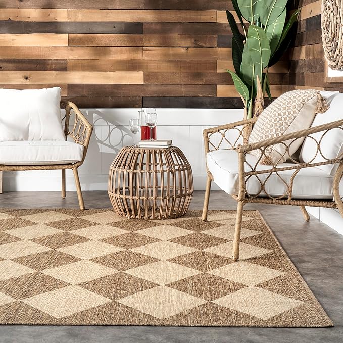 nuLOOM Outdoor Performance Collection Sabina Brown/Ivory, 5' x 8', Soft and Cozy, High Traffic, Stain Resistant, Easy Clean, Durable Area Rug for Indoor/Outdoor Patio, Deck, Porch, Garden, Courtyard