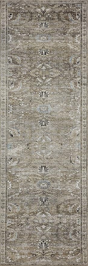 Loloi Layla Collection LAY-13 Antique/Moss 9'-6" x 14' .13" Thick Area Rug, Soft, Durable, Vintage Inspired, Distressed, Low Pile, Non-Shedding, Easy Clean, Printed, Living Room Rug